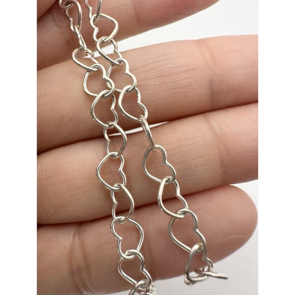 925 Sterling Silver Love Heart Link Chain Bracelet 7 in Italy - Picture 3 of 5